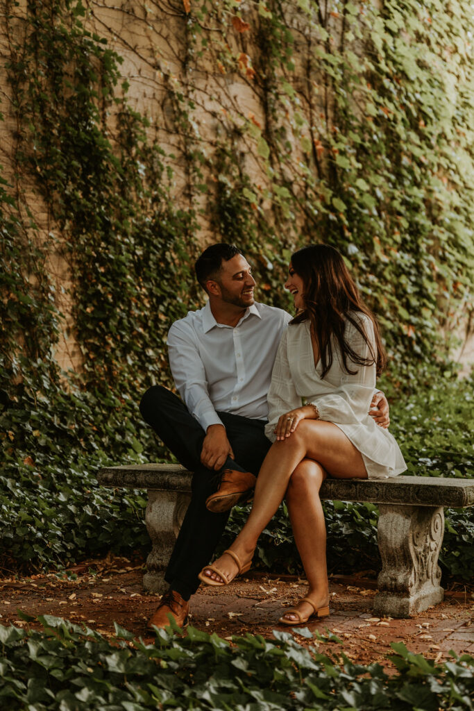 Ivy covered garden walls engagement photo shoot at The George Eastman House