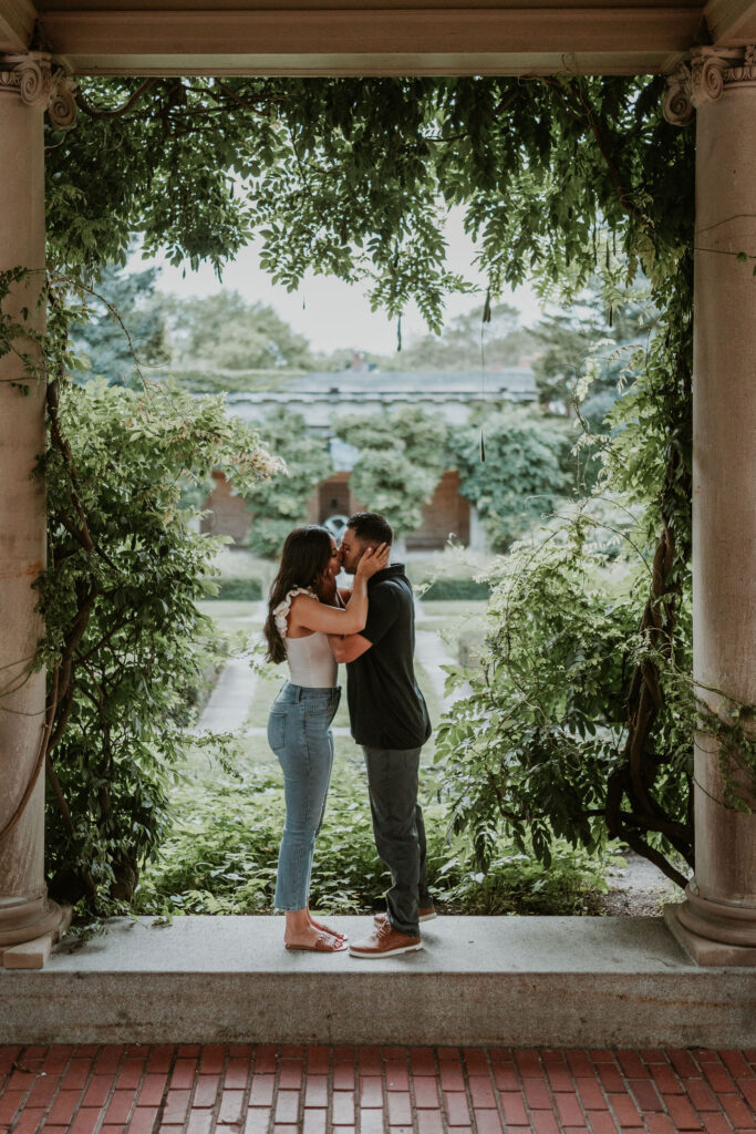 English garden engagement photos at The George Eastman House in New York