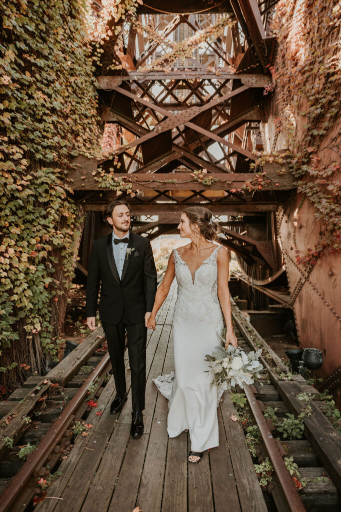 Moody and modern wedding portraits at the Jack Knife Bridge in downtown Cleveland