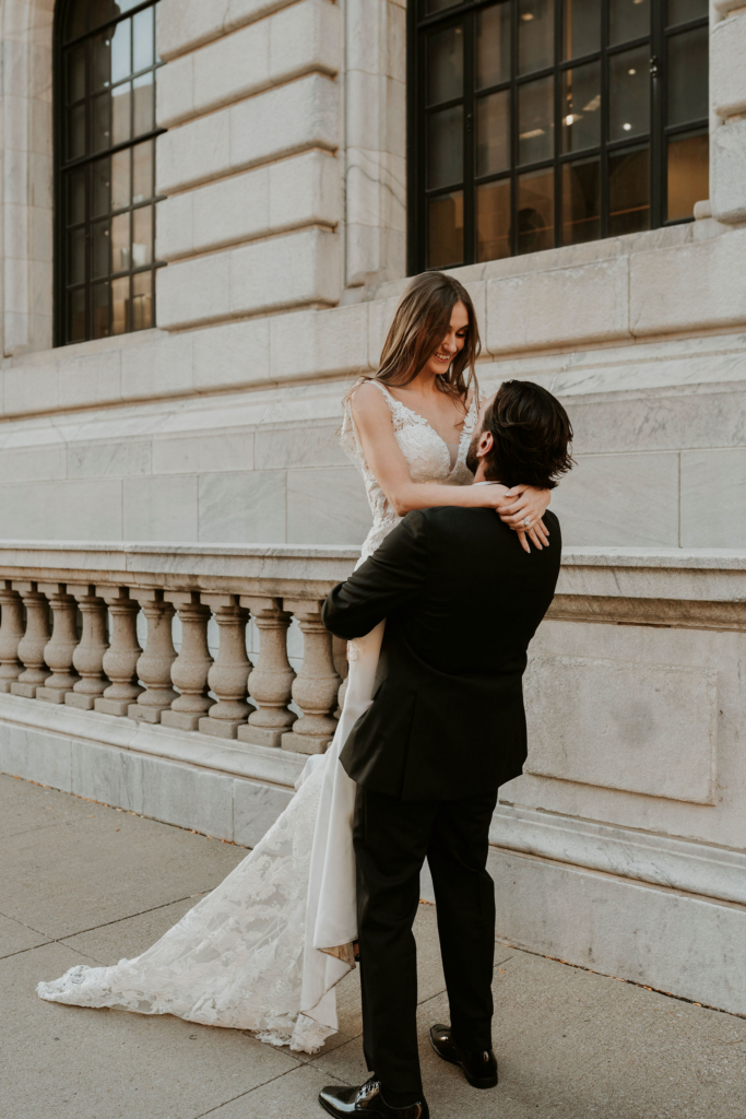 Post wedding library portrait ideas in downtown Cleveland