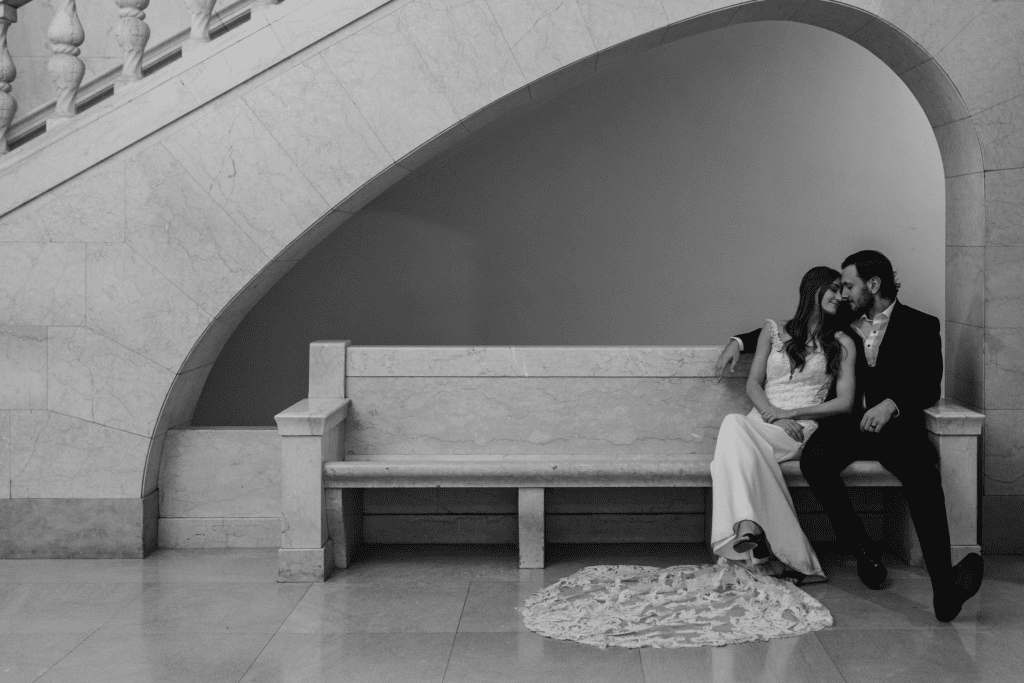 Stunning black and white post wedding portrait with timelessly modern vibes
